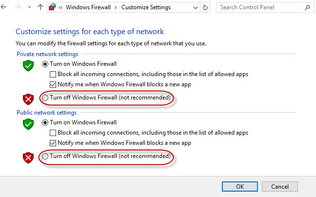 turn off computer firewall