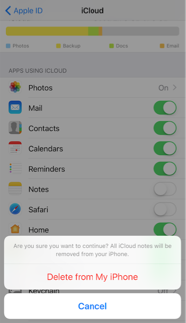 turn off icloud note