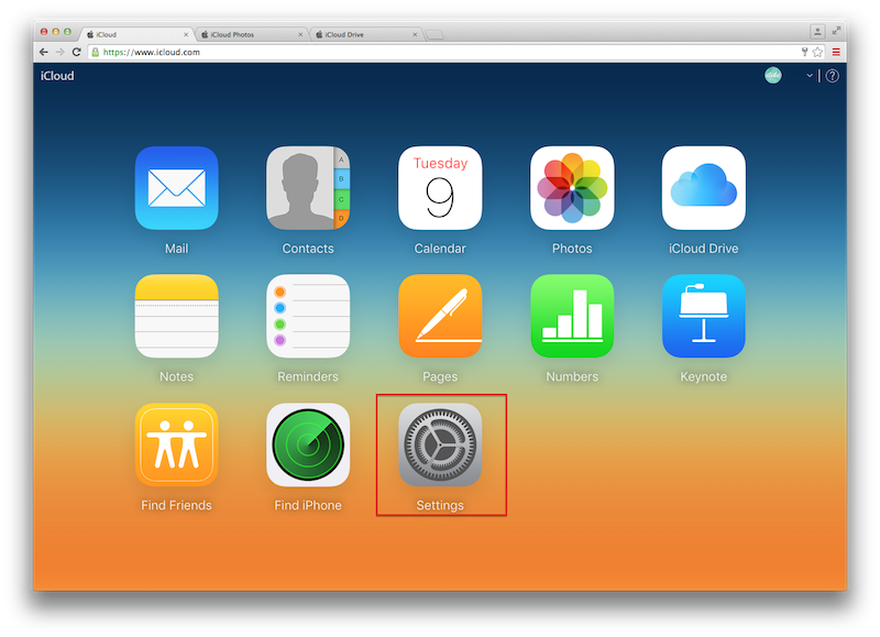 web icloud settings
