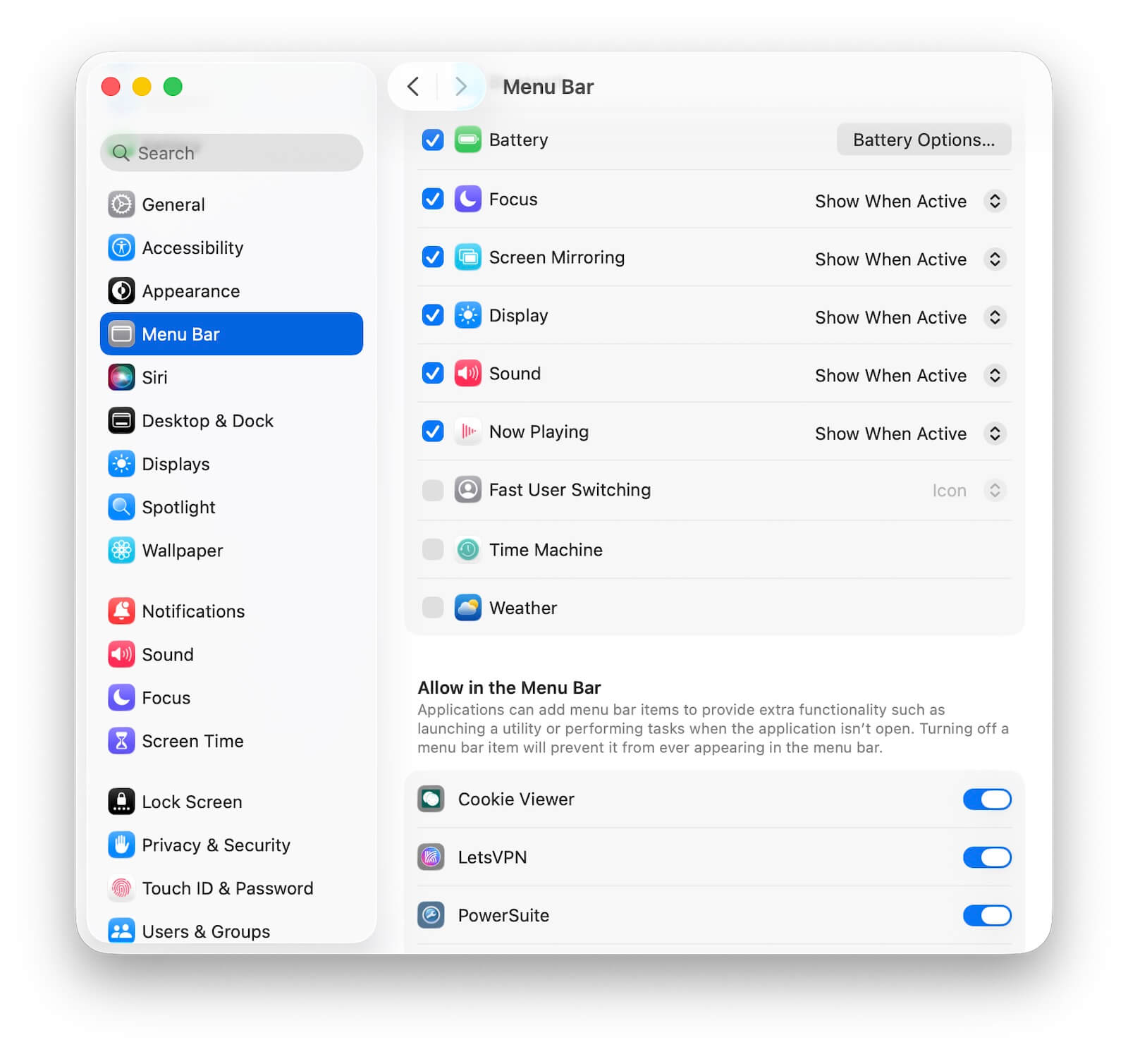 Manage Menu Bar Icons