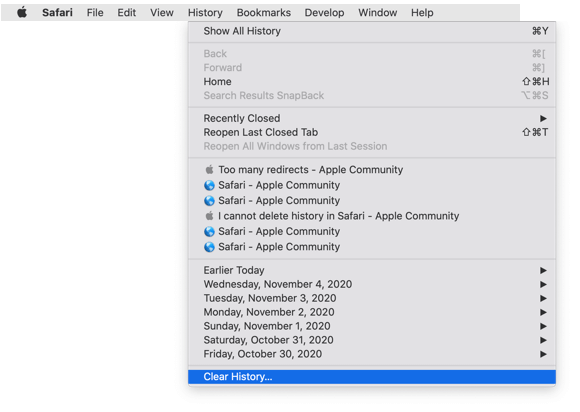 clear history safari mac shortcut