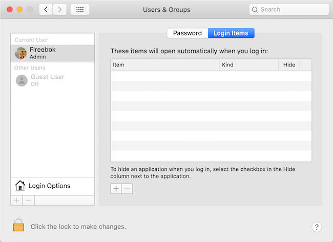 login items on Mac