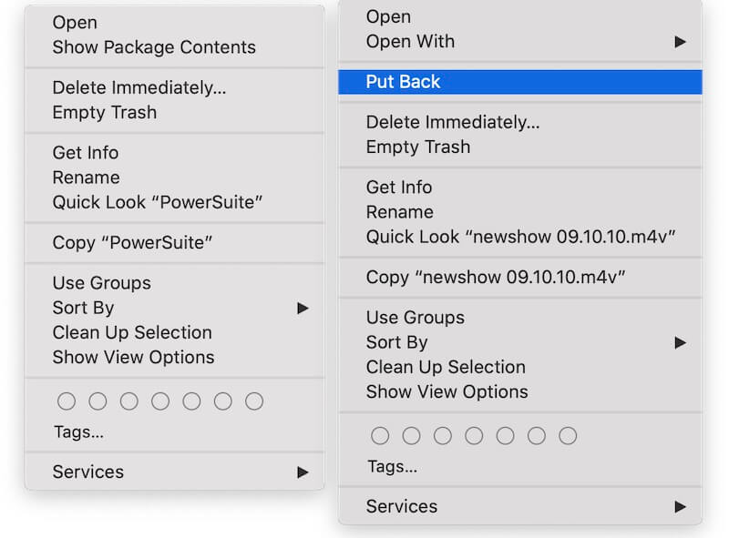no put back option in Trash menu item