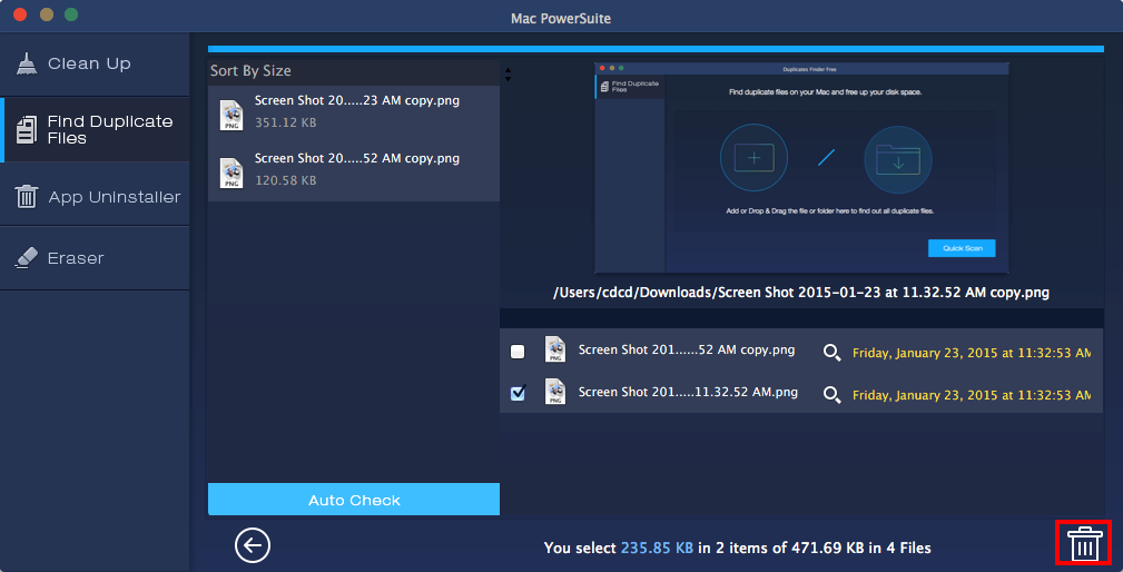 Select Duplicate Files in Mac PowerSuite