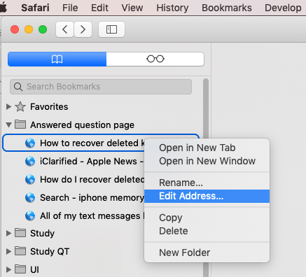 safari bookmarks won't delete