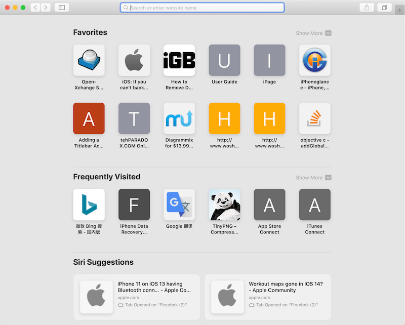 favorite sites in safari start page