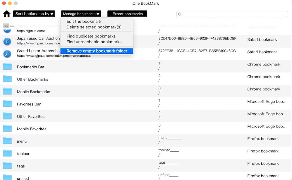 delete empty Safari and Chrome BookMark folders and subfolders 