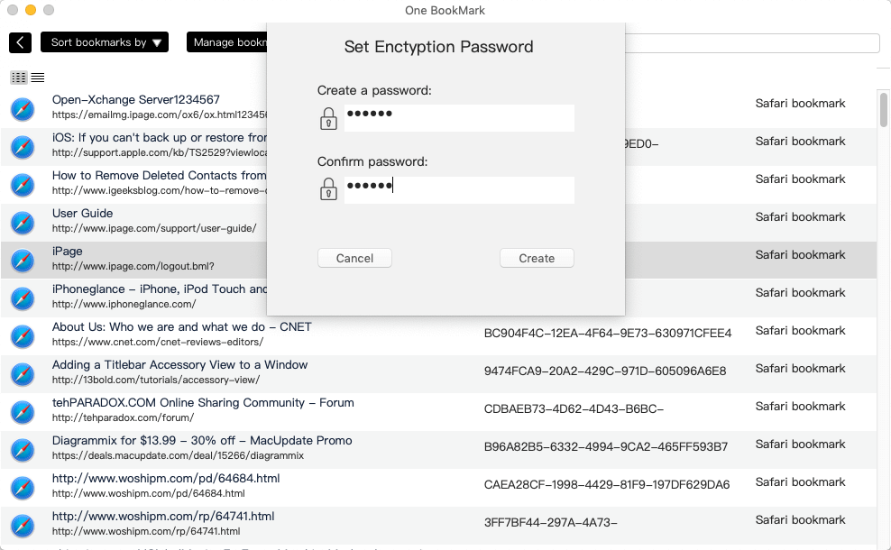 set bookmark encrypt password