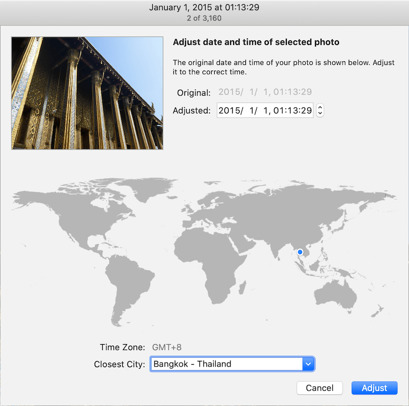 adjust date and time stamp in Photos for Mac 