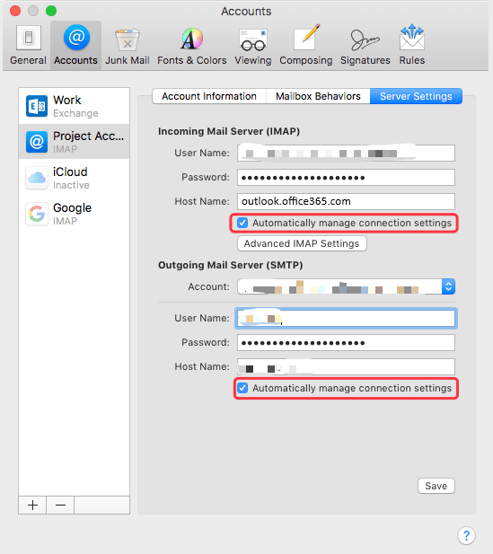 Disable automatilly connection setting of Apple Mail account