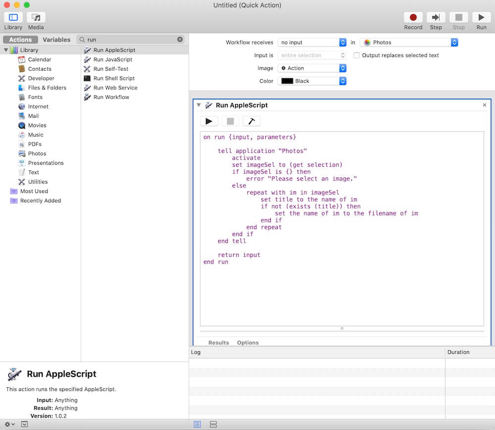 use apple script change title