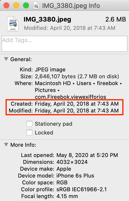 exported photo with wrong metadata tags