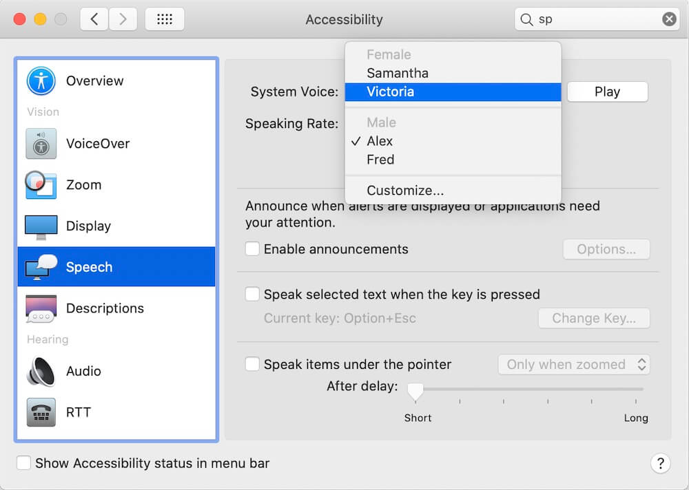 text to speech feature in mac
