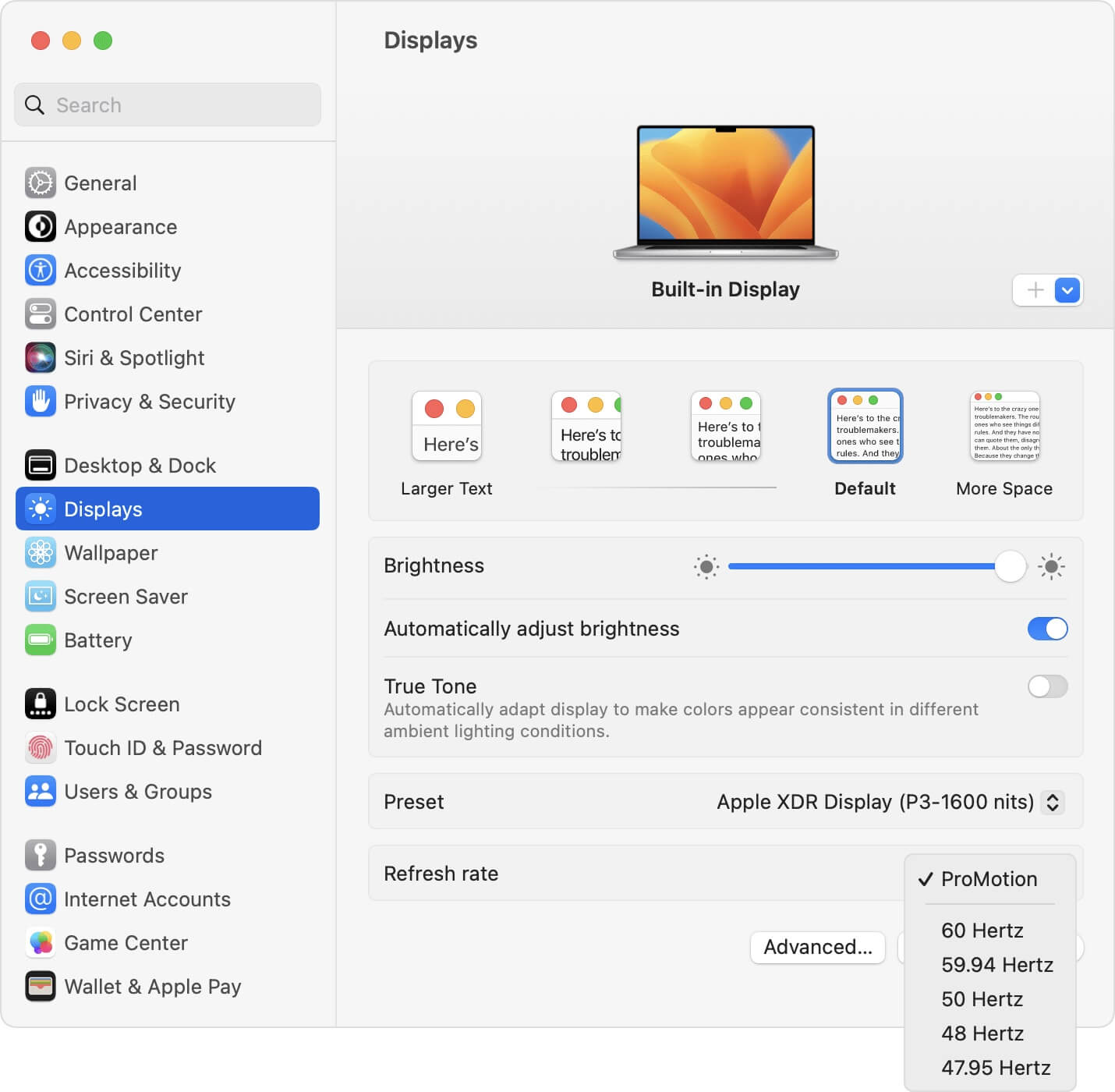 change Mac display fresh rate