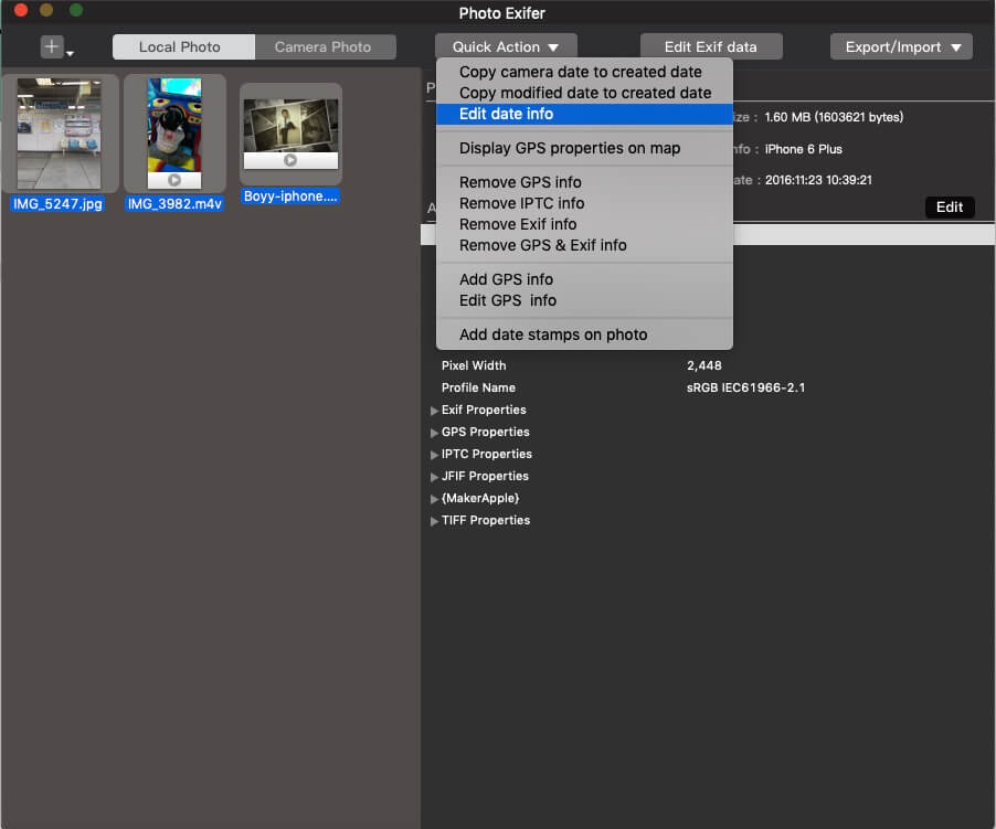change the creation date of video