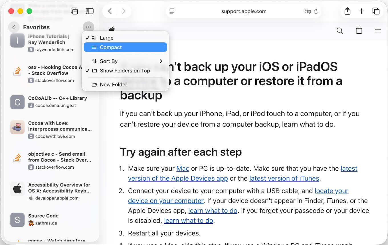 compact safari bookmark ui