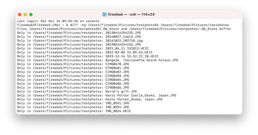 Compare Two Folders use diff command-line