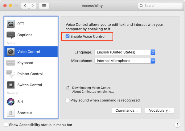 disable voice control on Mac