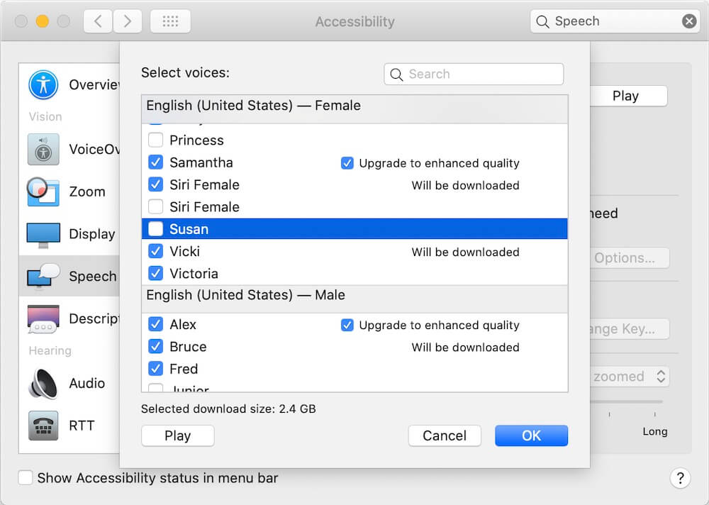 Download and install system Text-to-Speech voice package
