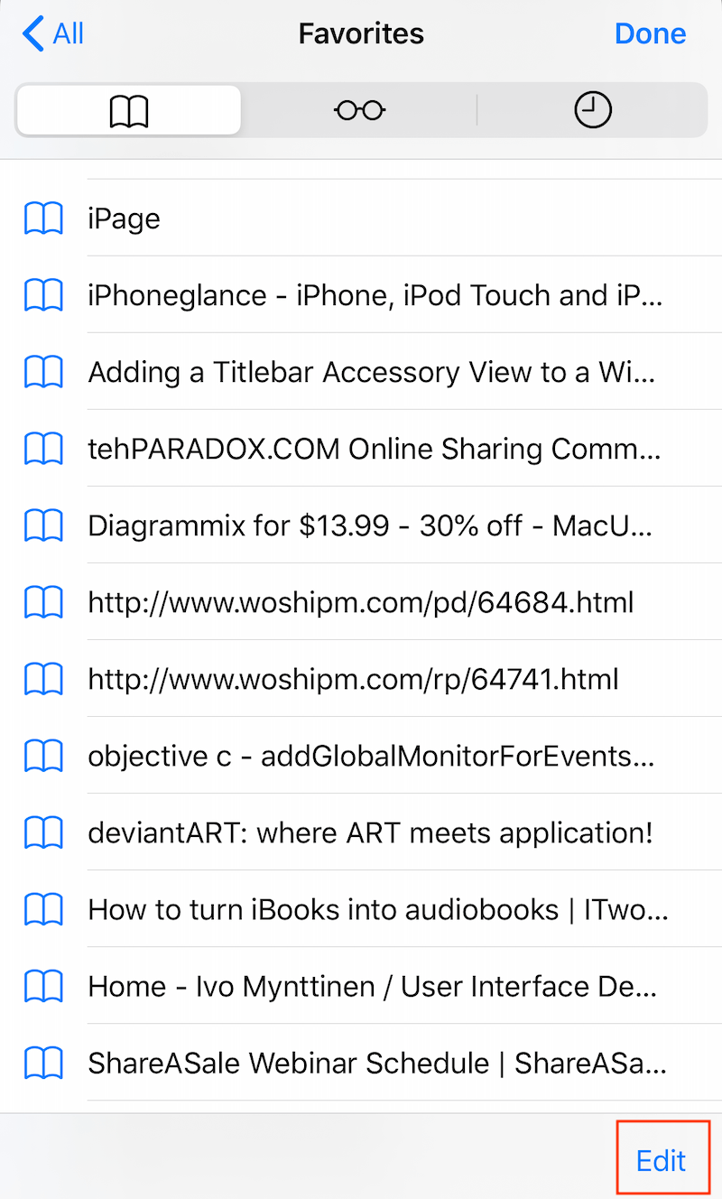 edit safari bookmarks on iPhone