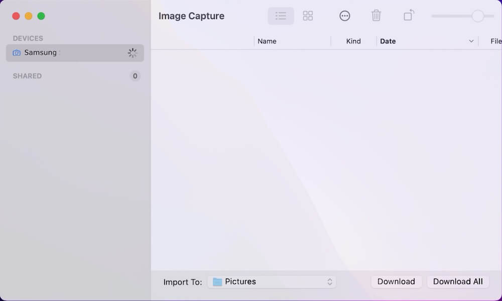 Transfer Samsung photos via Image Capture to Mac