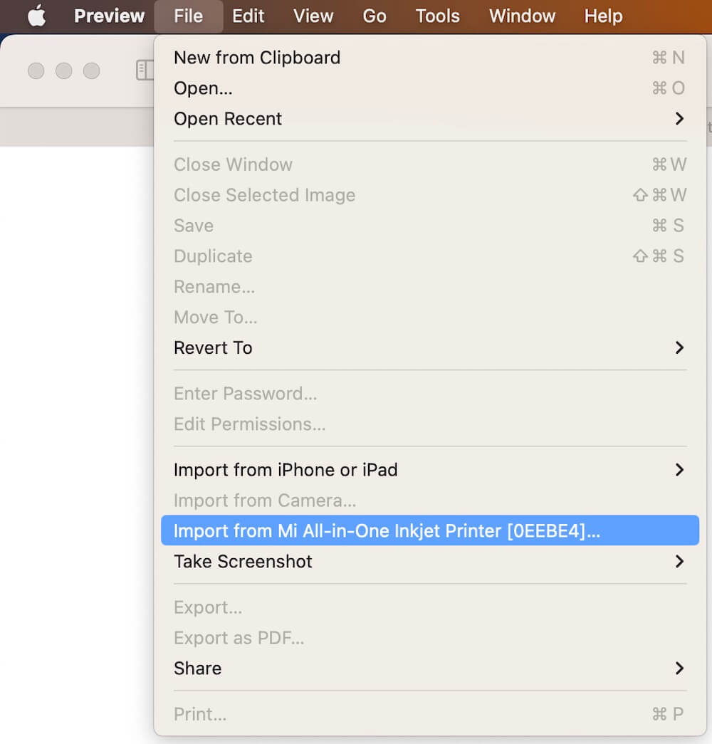 import photos from scanner with Preview on Mac