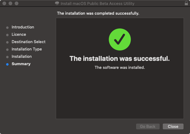 install beta utility success