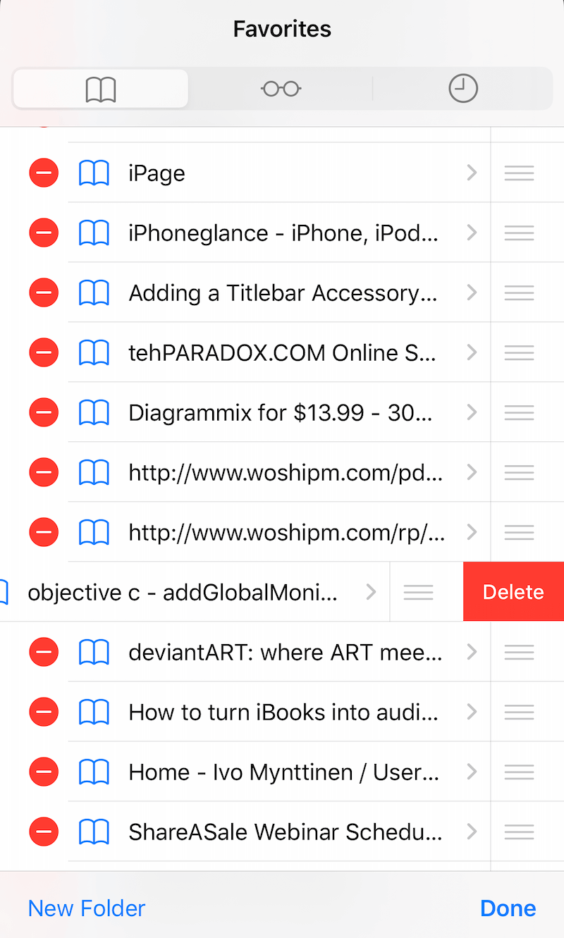 delete safari bookmarks on iPhone