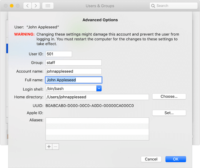 mac user setting