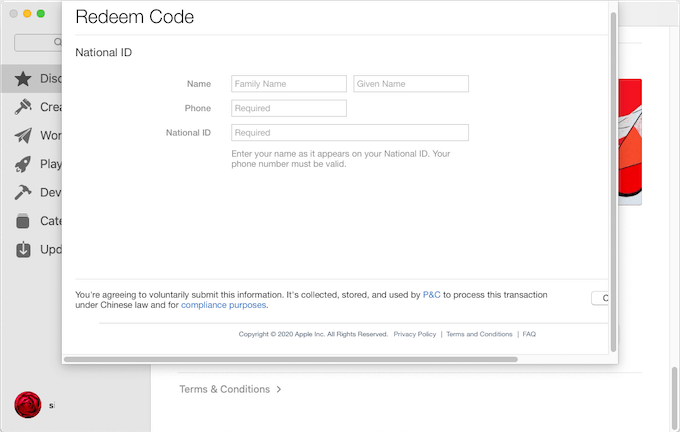 redeem promo code in Mac AppStore