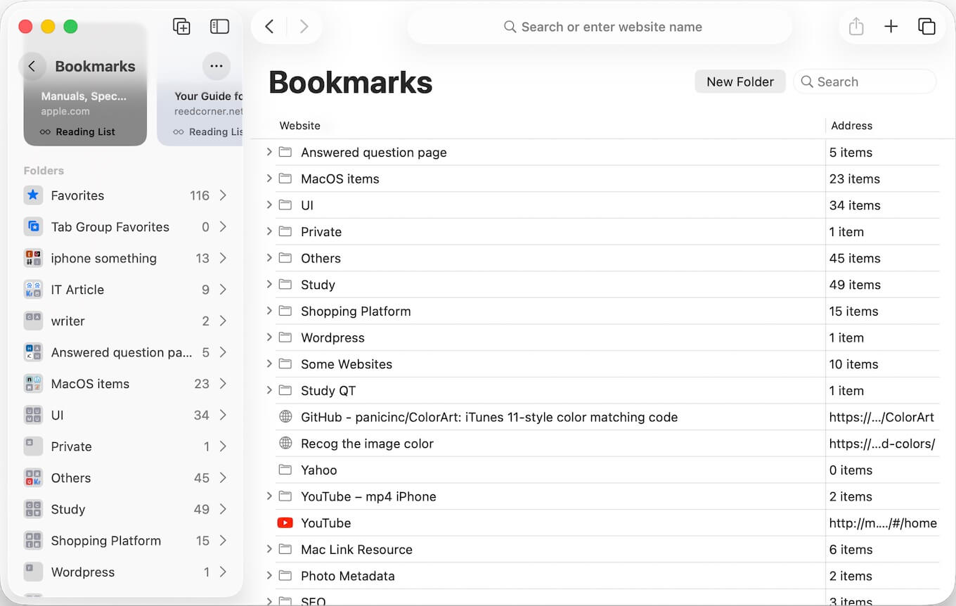 new safari bookmark layout