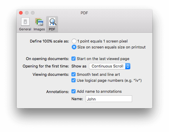 pdf settings in preview on macOS