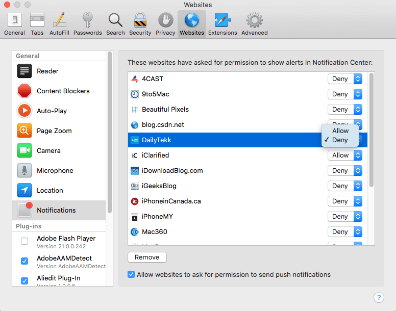 safari website notification