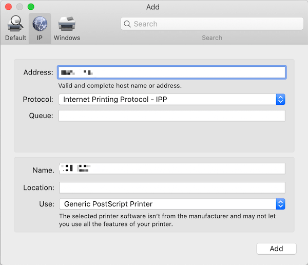 set print as ipp on mac