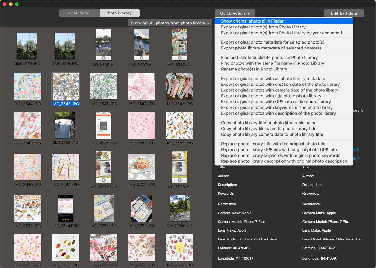 Show original photos of photo library in Finder