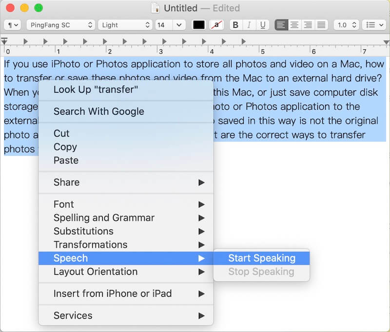 text to speech feature in mac