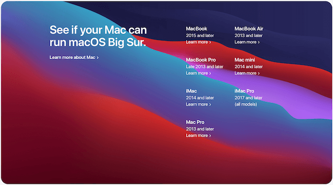 support mac big sur