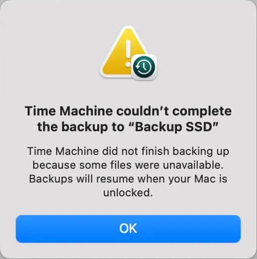 time machine backup fail because of Extended Attributes