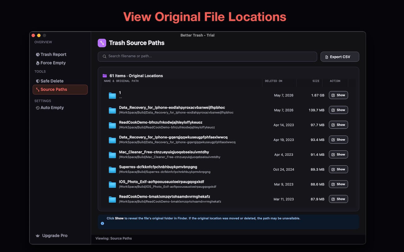 view source trash files on Mac
