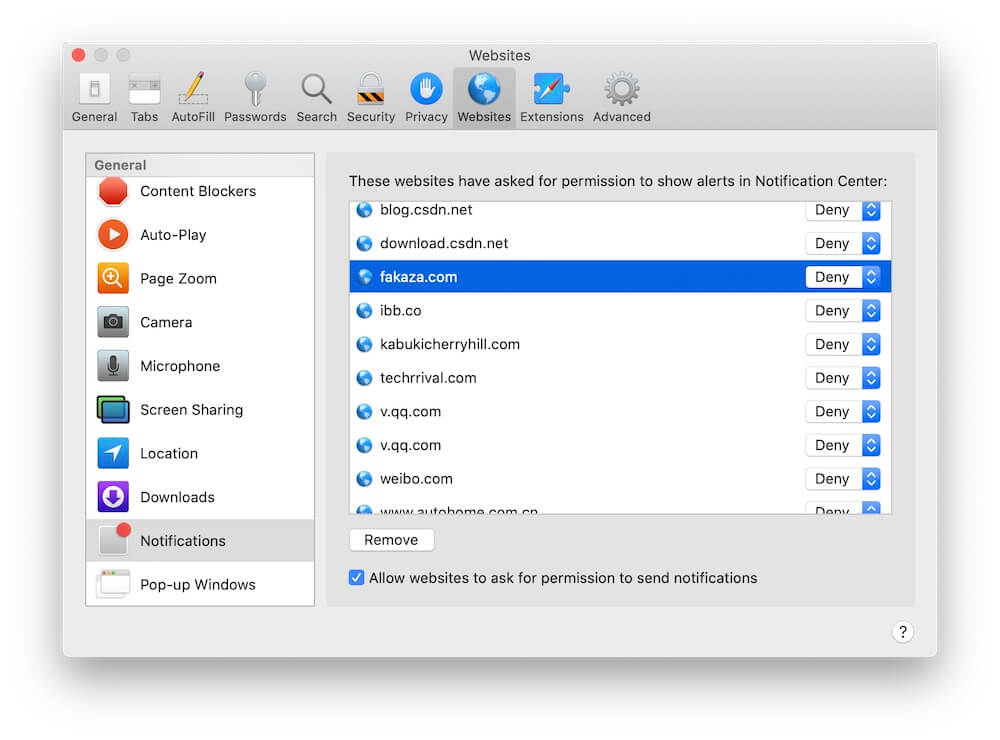 Disabling Website Notifications in Safari