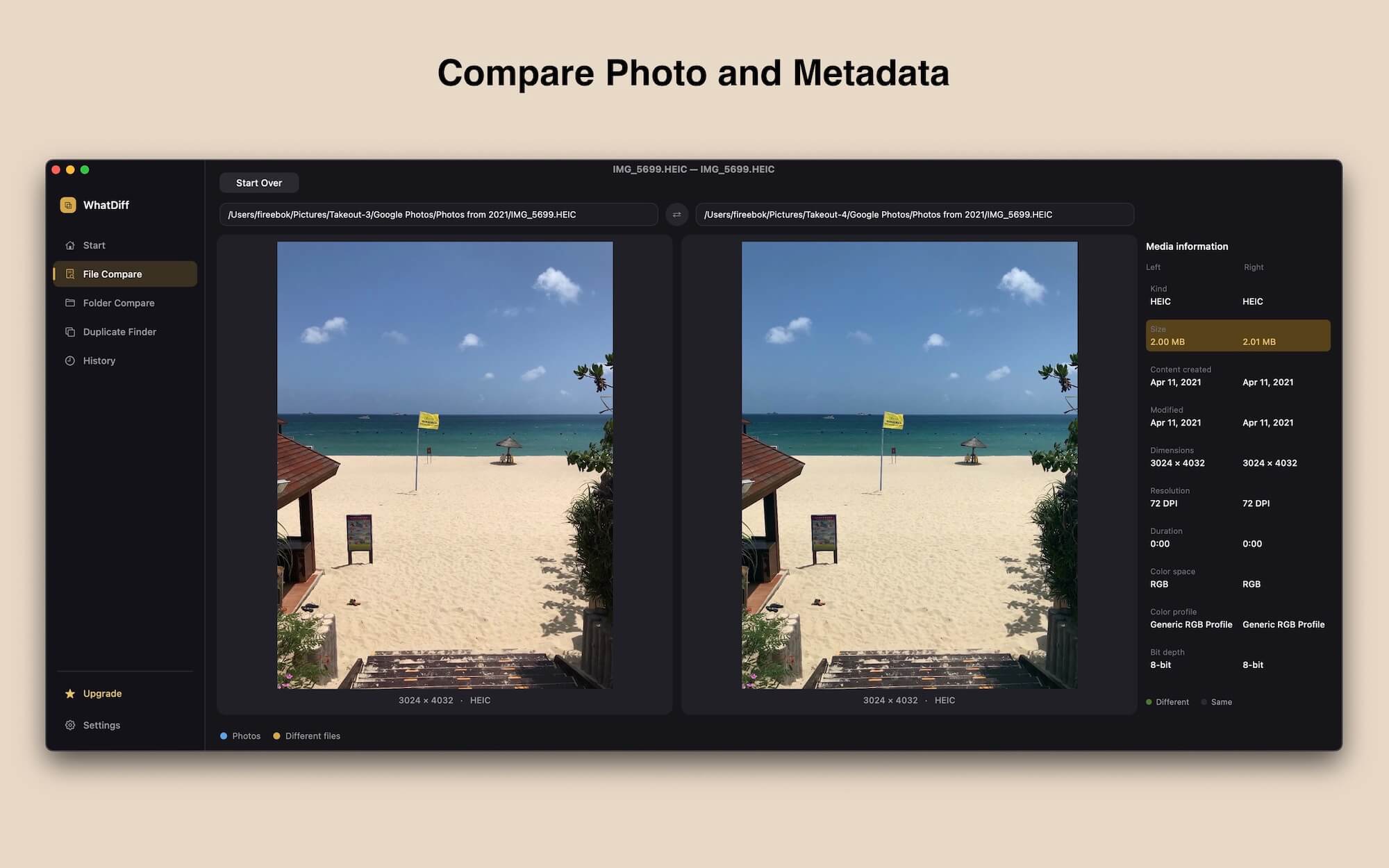 whatdiff compare photos and videos on mac