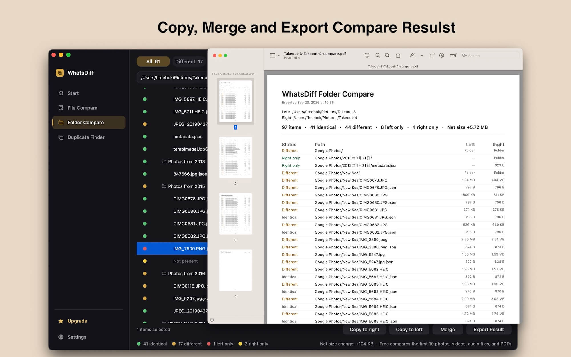 whatdiff export compare result on mac
