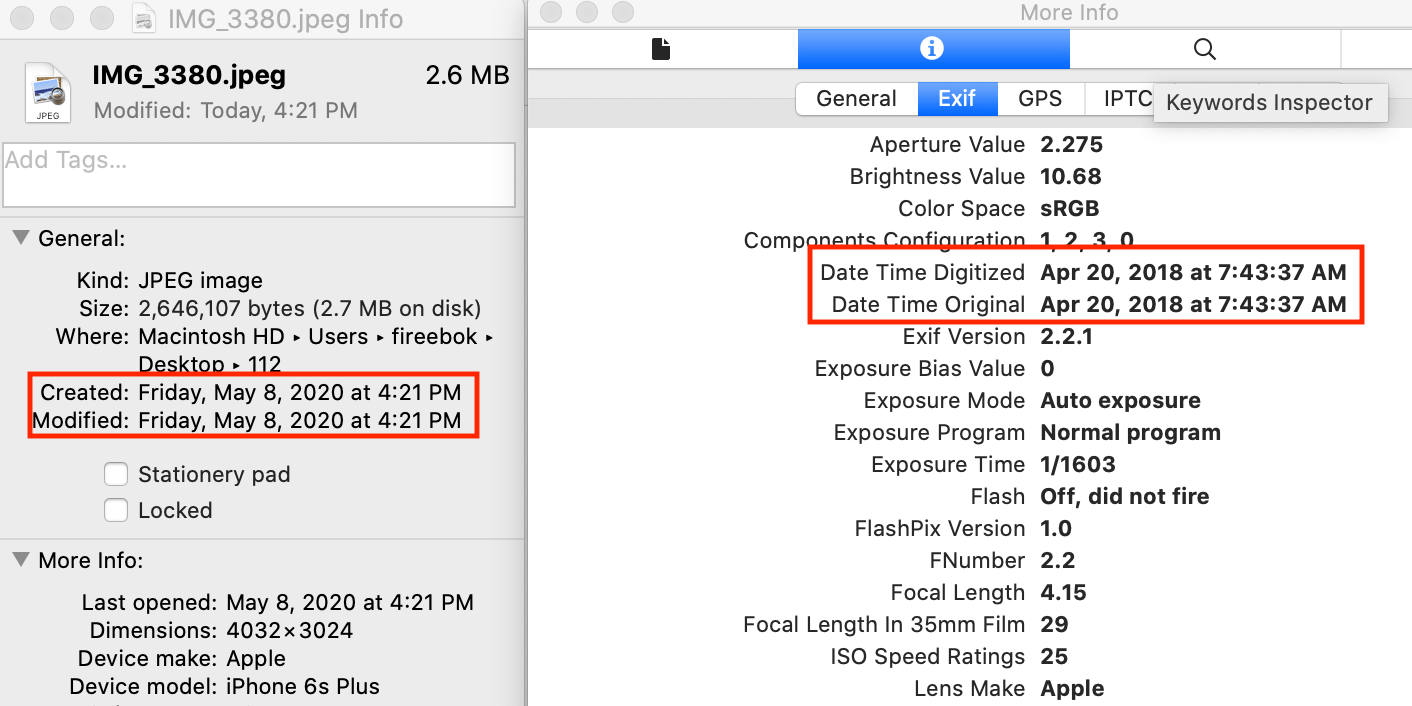 wrong created date exported Mac photos