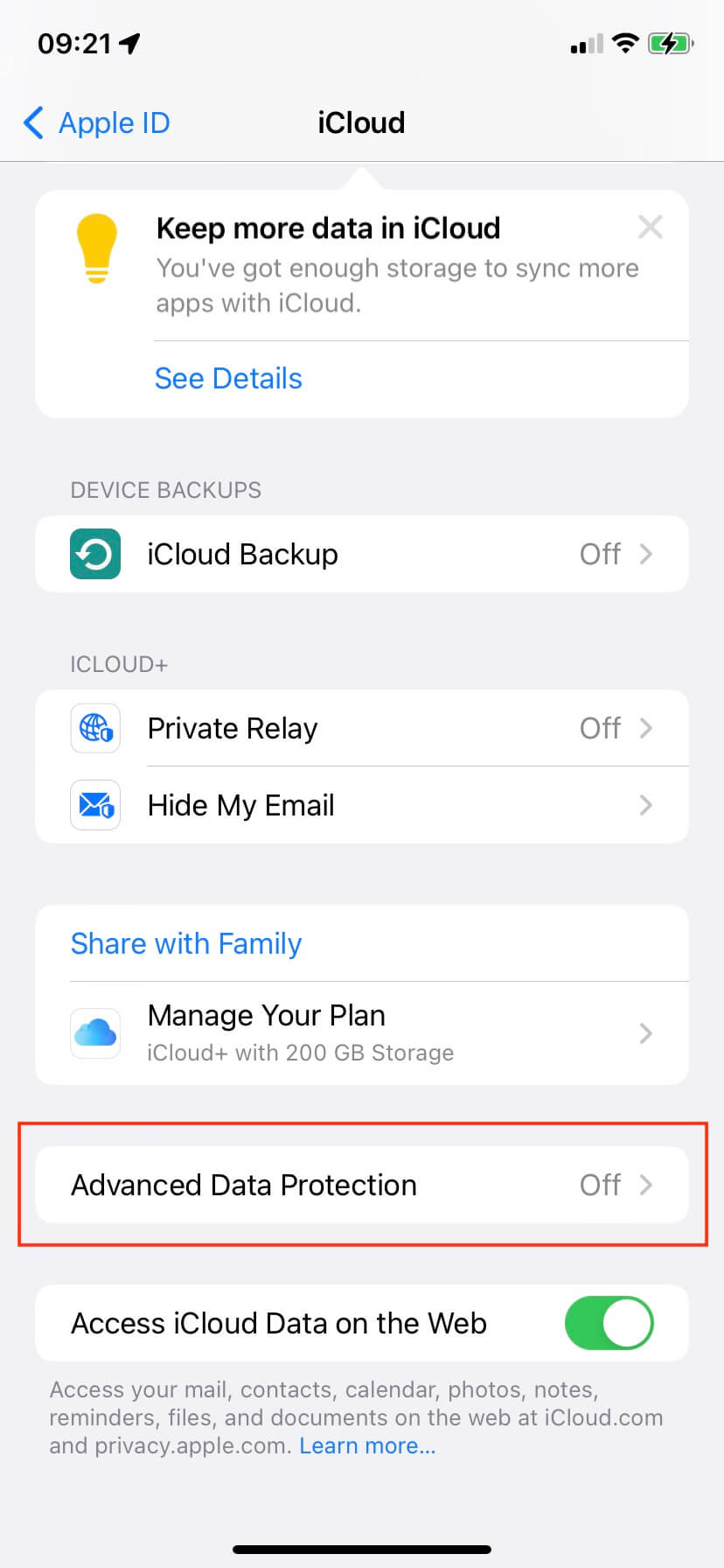 Turn on Advanced Data Protection for iCloud