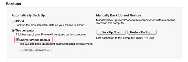 Disable encrypt iPhone backup