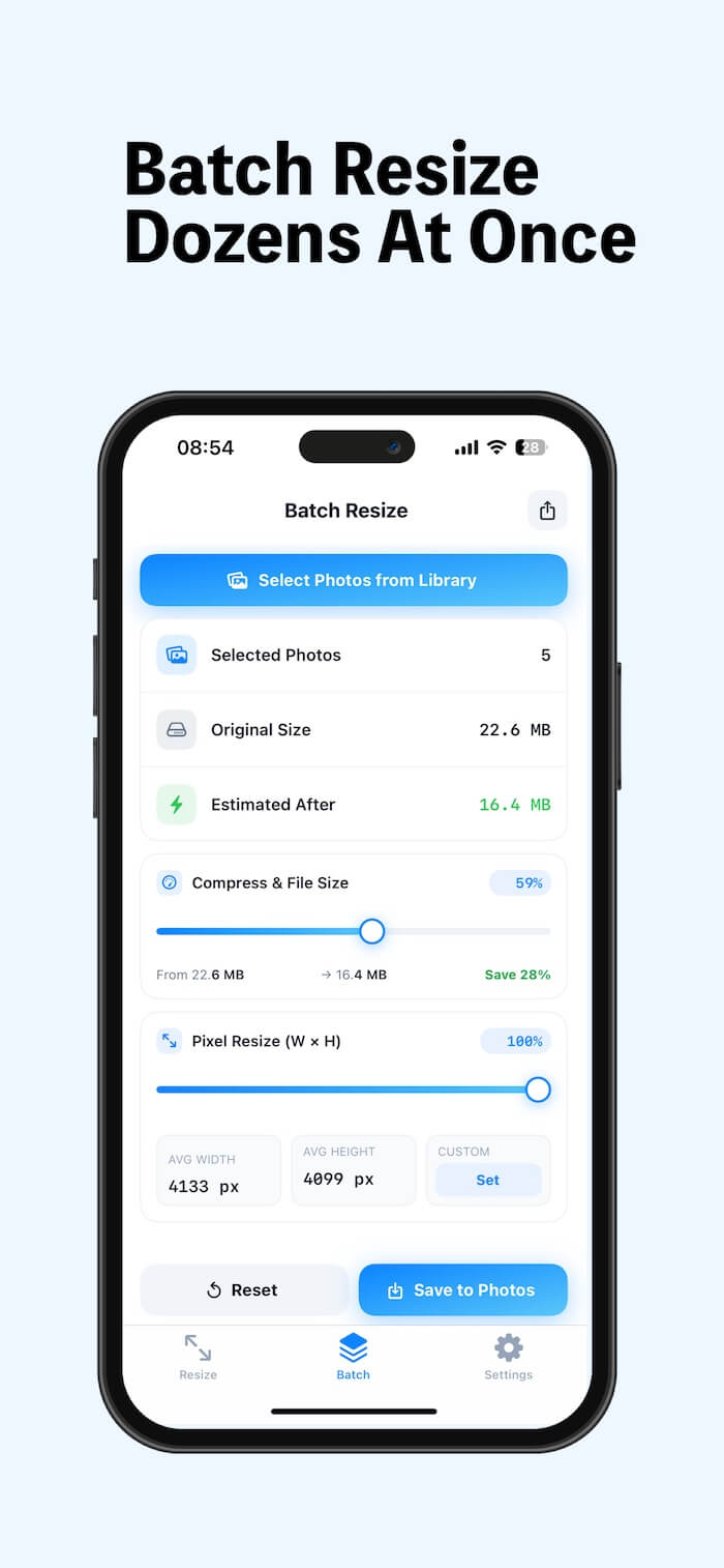 batch resize photos on iPhone