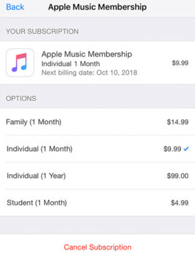 cancal Apple Music subscriptions on iPhone