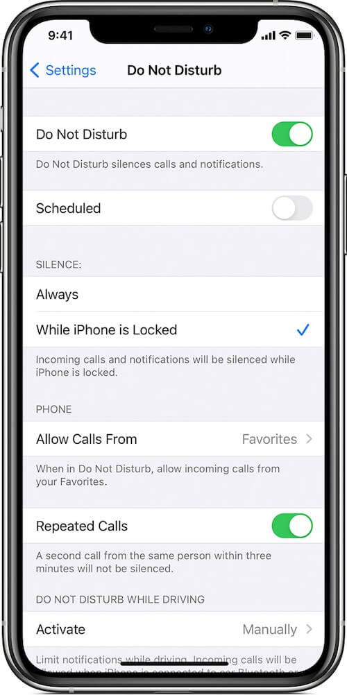 change do not disturb setting on the iPhone