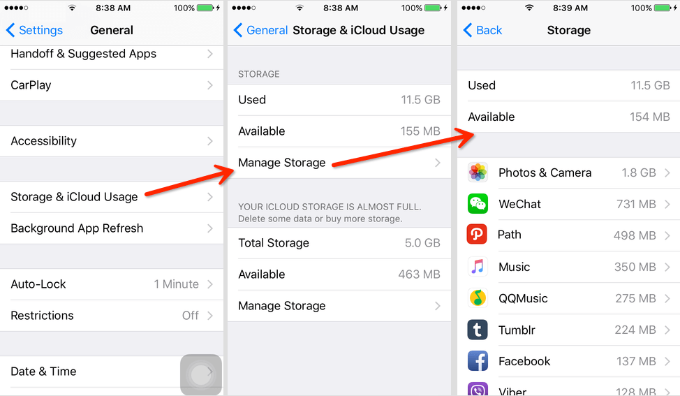 check iPhone storage