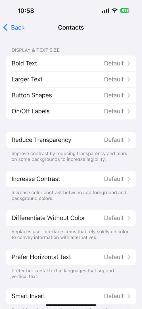  disable contacts transparency